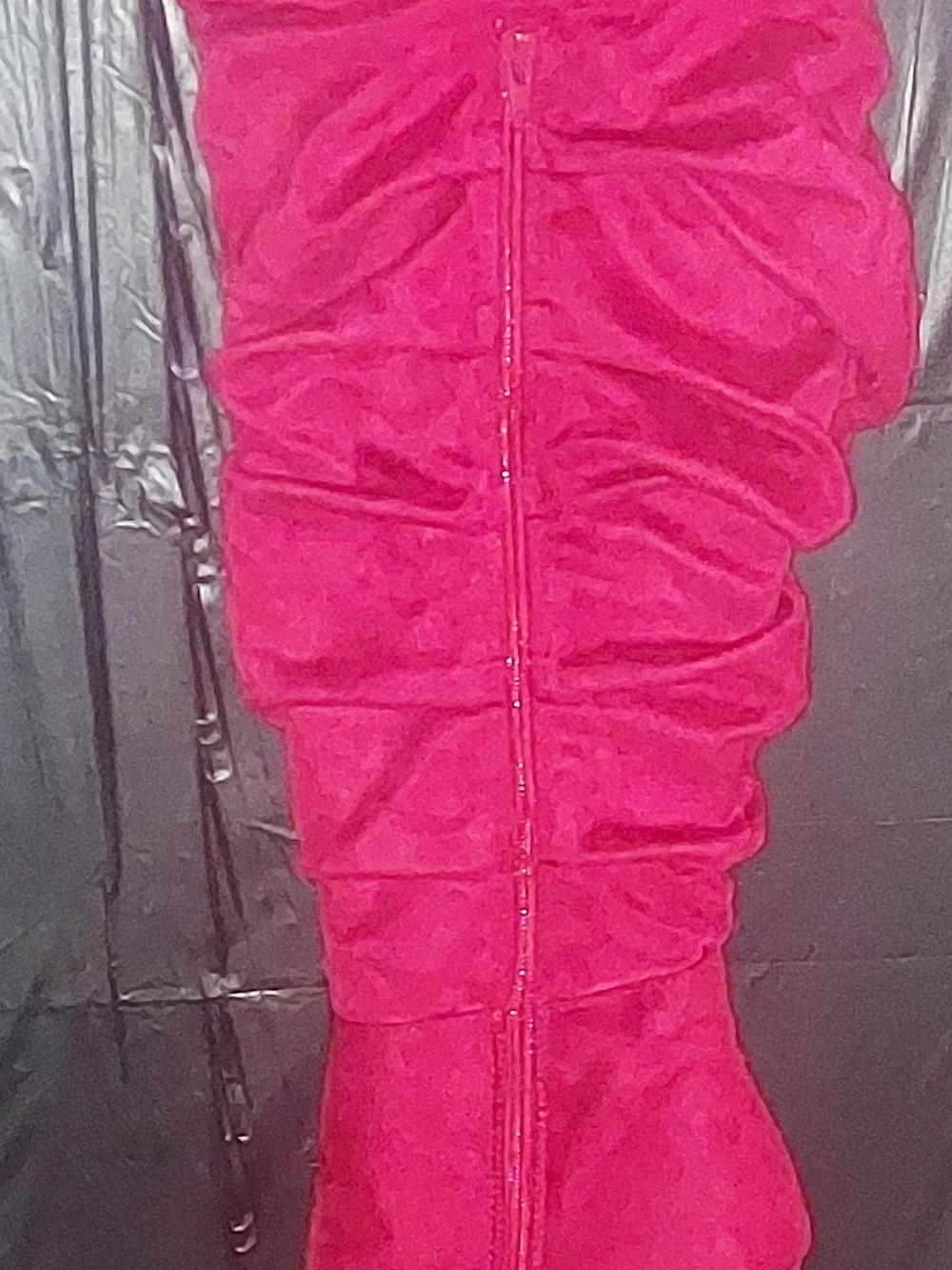 Hot Pink Ruched Zipper Dress